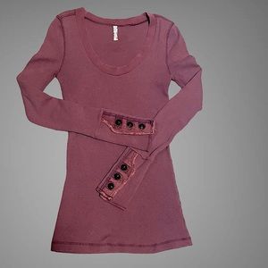 Free People Mauve Long Sleeve Thermal Tee with Button Cuffs